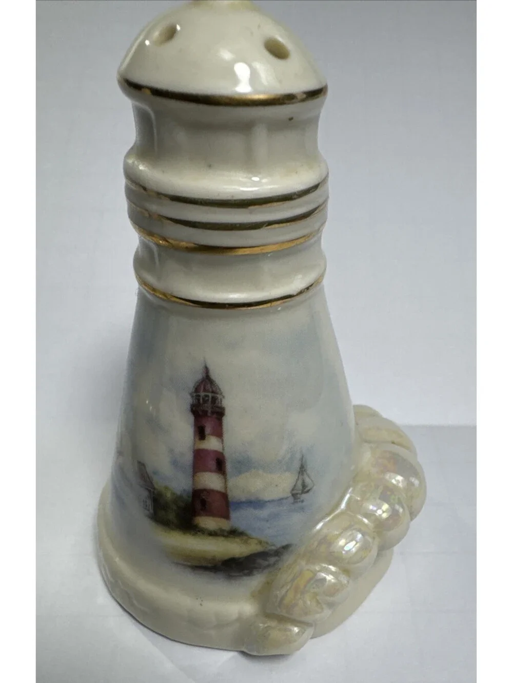 Giftco Lighthouse Shaped Ceramic Salt & Pepper Shaker Set Sailboat Nautical
